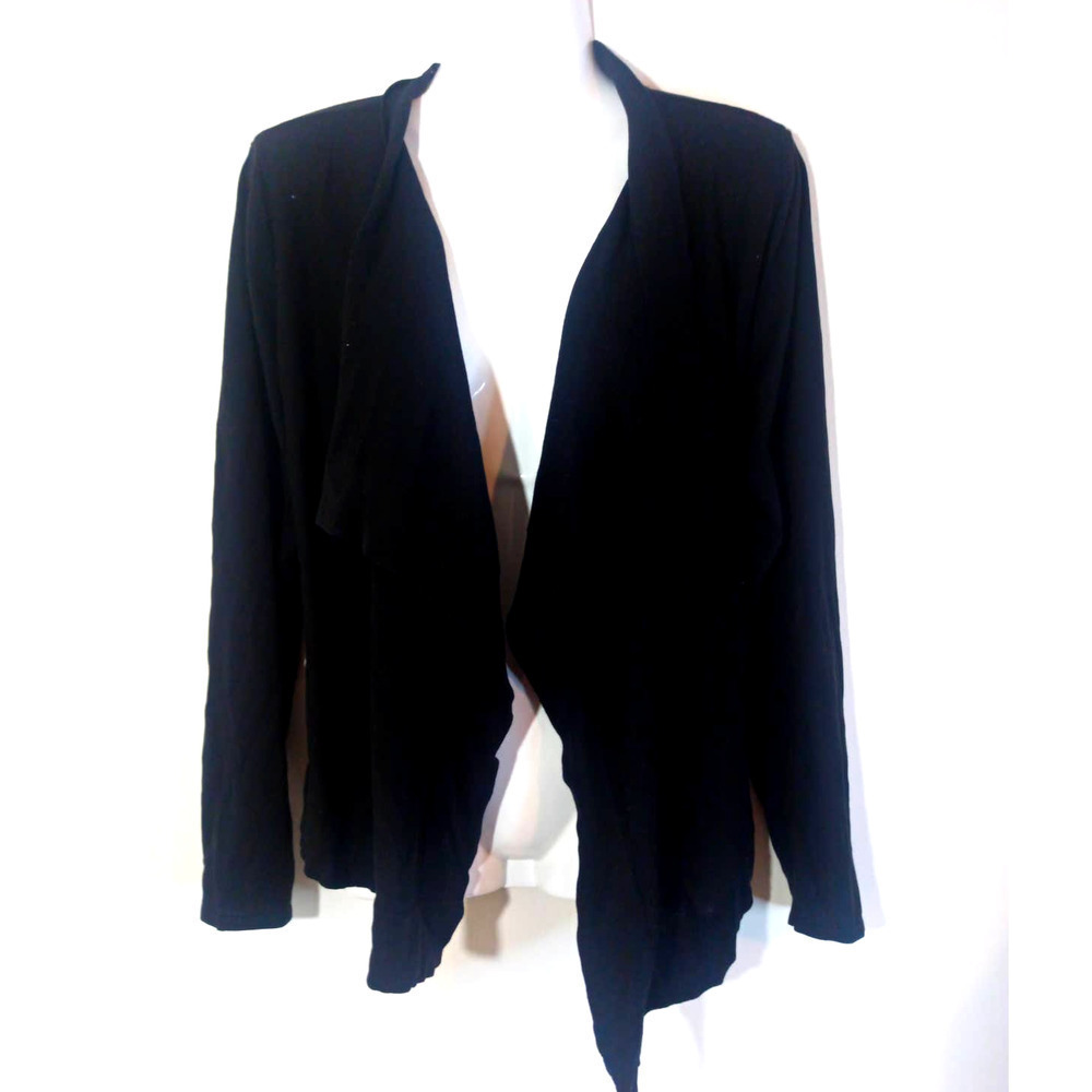 Kenneth Cole Reaction Women Sz M Black Silk Blend Drape Front Cardigan Work